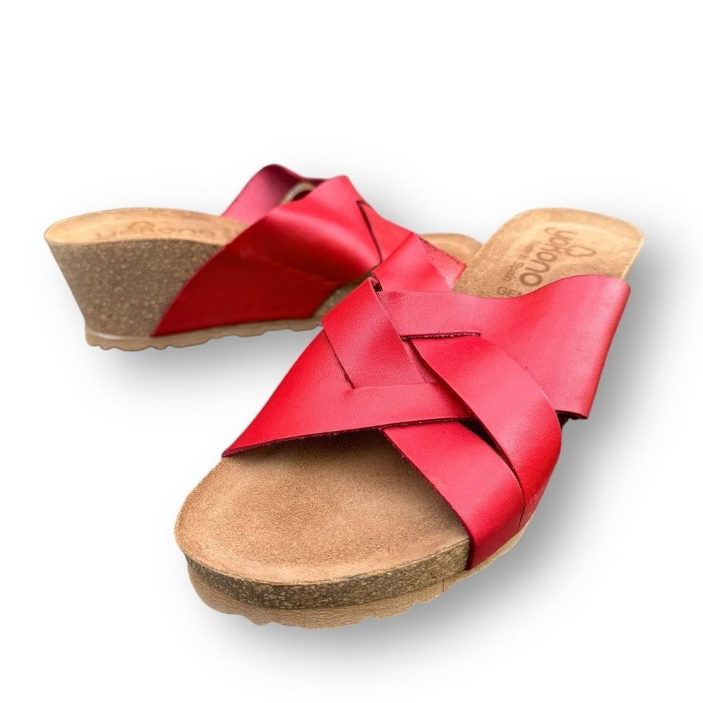 Red Woven Slide Wedge Sandals